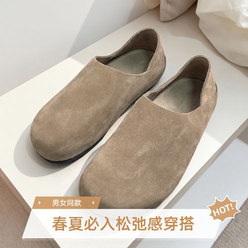 DB男生秋冬ROW风全包一脚蹬勃肯舒适复古软底真皮百搭休闲穆勒鞋主图