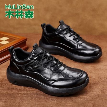 木林森头层牛皮男鞋休闲鞋宽楦软底时尚防滑耐磨百搭上班商务通勤