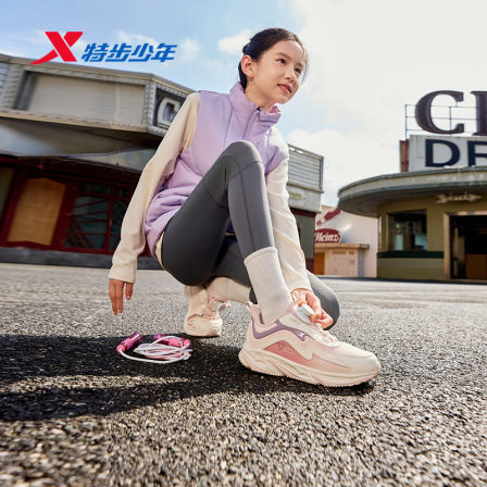 瞬影特步童鞋秋冬儿童跑步鞋女童跑鞋旋转扣跳绳鞋大童革面运动鞋
