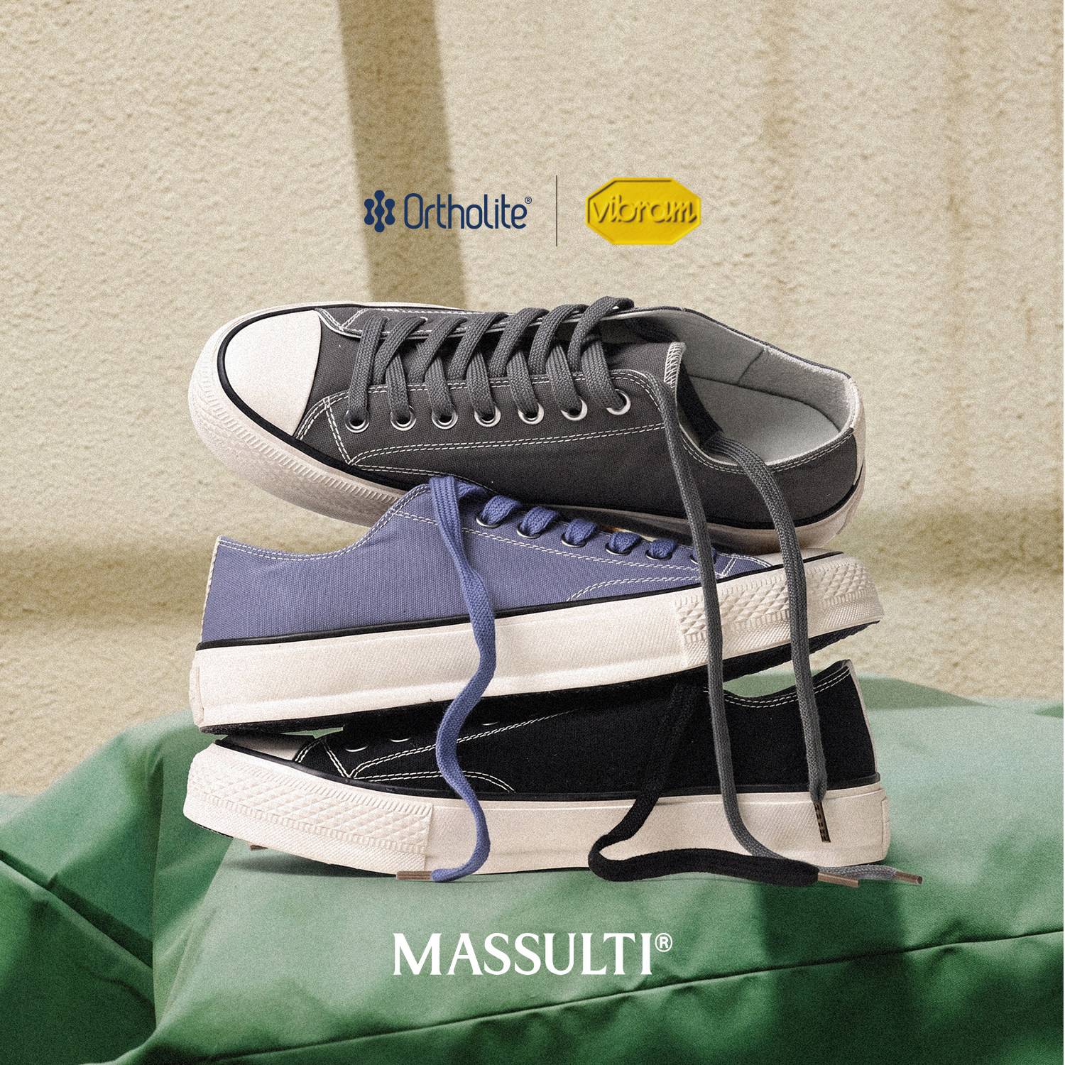 MASSULTI「轻奢随性」意大利Vibram轻量化V底 低帮复古硫化帆布鞋主图