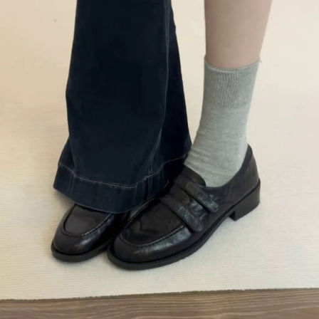 真皮~复古乐福鞋女2026新款秋季黑色百搭厚底一脚蹬英伦风小皮鞋