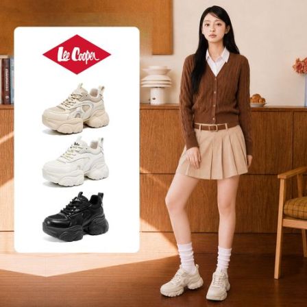 LEE COOPER【杏仁可颂】复古简约厚底老爹鞋女2026秋新款运动休闲鞋