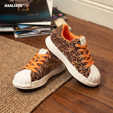 Kaalixto豹纹贝壳头鞋7CM隐形增高鞋厚底休闲潮流男女同款增高鞋