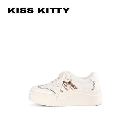 KISSKITTY复古牛皮百搭德训鞋2026年新款厚底增高板鞋休闲鞋女款