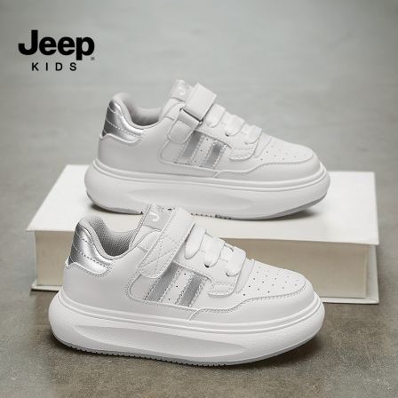 jeep儿童防滑板鞋男童小白鞋秋季女童鞋子低帮运动鞋百搭皮面童鞋