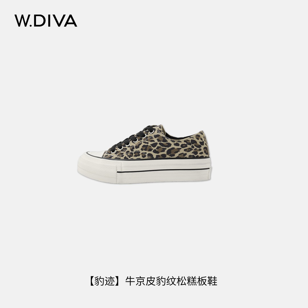 W.Diva【豹迹】真皮豹纹做旧松糕厚底低帮休闲鞋DWAWXL4166魏老板主图