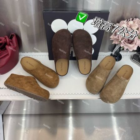 娜莉趣【7公分光板拖鞋、加绒】厚底拖鞋勃肯外穿百搭懒人一脚蹬