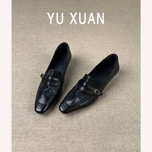 软皮版~复古乐福鞋女方头金属扣粗跟通勤百搭软皮单鞋时尚小皮鞋主图