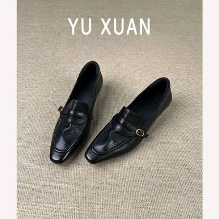 软皮版~复古乐福鞋女方头金属扣粗跟通勤百搭软皮单鞋时尚小皮鞋