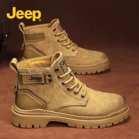 jeep吉普男鞋马丁靴2026新款户外中帮工装鞋真皮高帮休闲运动靴子