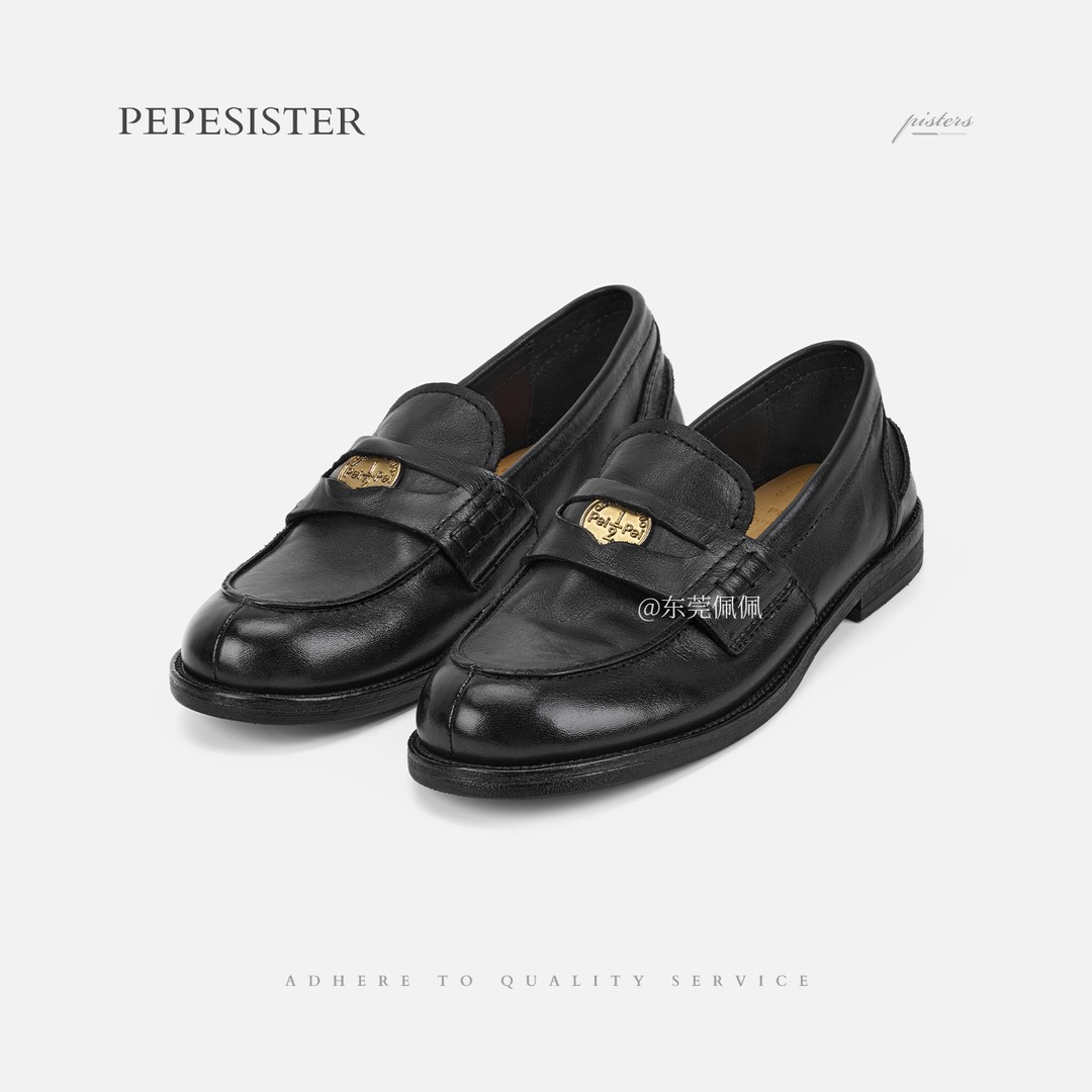 PEPESISTER【金币】马皮乐福鞋英伦复古手工鞋女一脚蹬小皮鞋B695主图