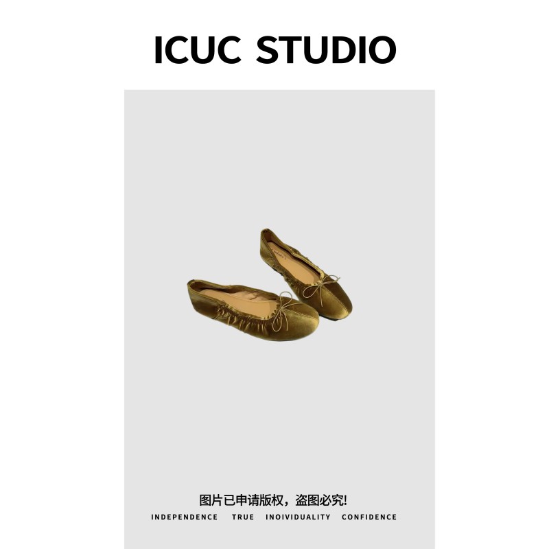 ICUC STUDIO-“丝绒蝶舞”羊皮圆头浅口软底百搭蝴蝶结芭蕾风9115主图