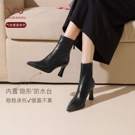 吴大叔【红云鞋】气质尖头高跟短靴女秋冬弹力靴瘦瘦靴A11B4D4061A