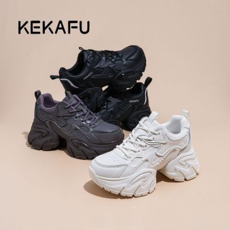 KEKAFU/珂卡芙【隐形增高7CM】皮面百搭厚底2026老爹鞋新款ins时尚
