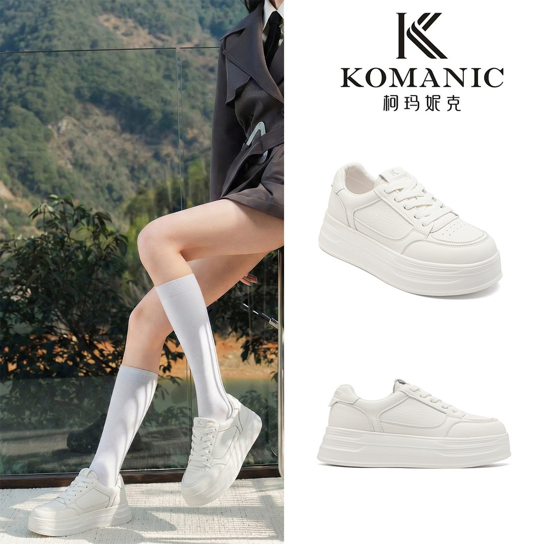 Komanic/柯玛妮克简约风白色厚底板鞋女新款小白鞋休闲百搭增高主图