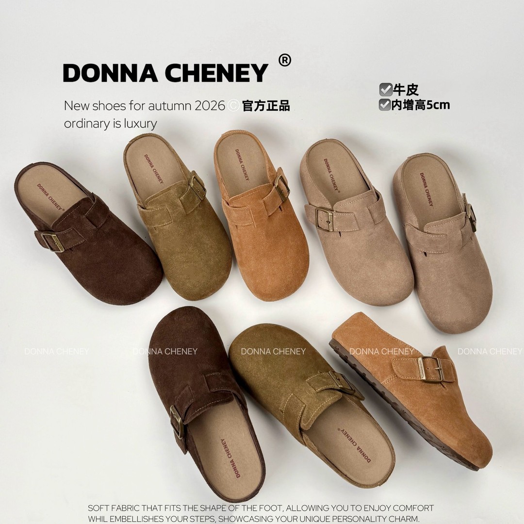 DONNACHENEY官方正品勃肯拖26年牛皮小个子增高5厚底勃肯包头托鞋主图