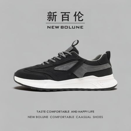 新百伦NEWBOLUNE男鞋2026新款黑色百搭增高运动鞋透气厚底阿甘鞋
