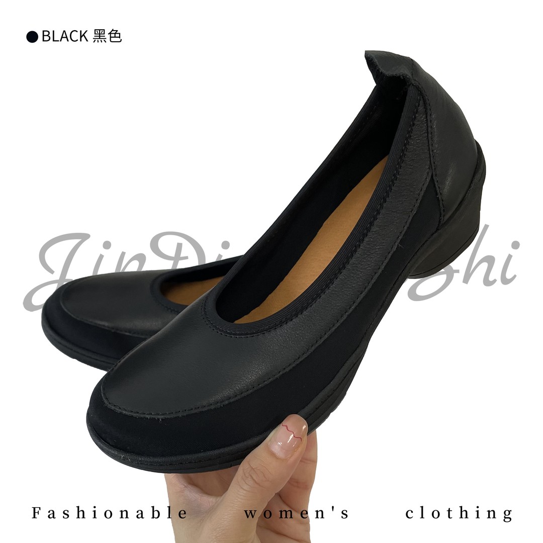 一脚蹬弹力布拼牛皮女鞋  厚底妈妈鞋(正码拍)701主图