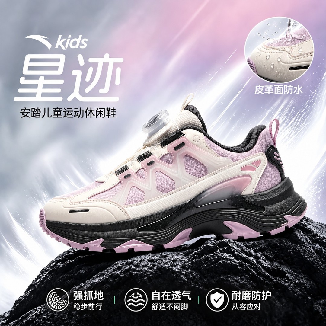 【星迹】安踏儿童秋季轻便女童鞋低帮厚底增高耐磨燕麦格雷休闲鞋主图
