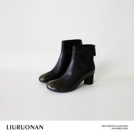 LIURUONAN | 9.27五周年【做旧擦色裸靴】短筒靴圆头粗跟后拉链踝靴