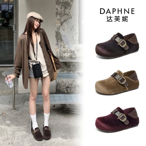 Daphne/达芙妮2026秋冬季新款加绒百搭复古勃肯鞋厚底两穿休闲鞋主图