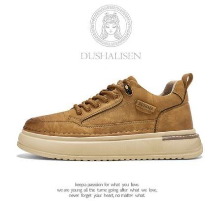 DUSHALISEN/杜莎里森秋季新款男鞋厚底增高复古老钱时尚休闲板鞋