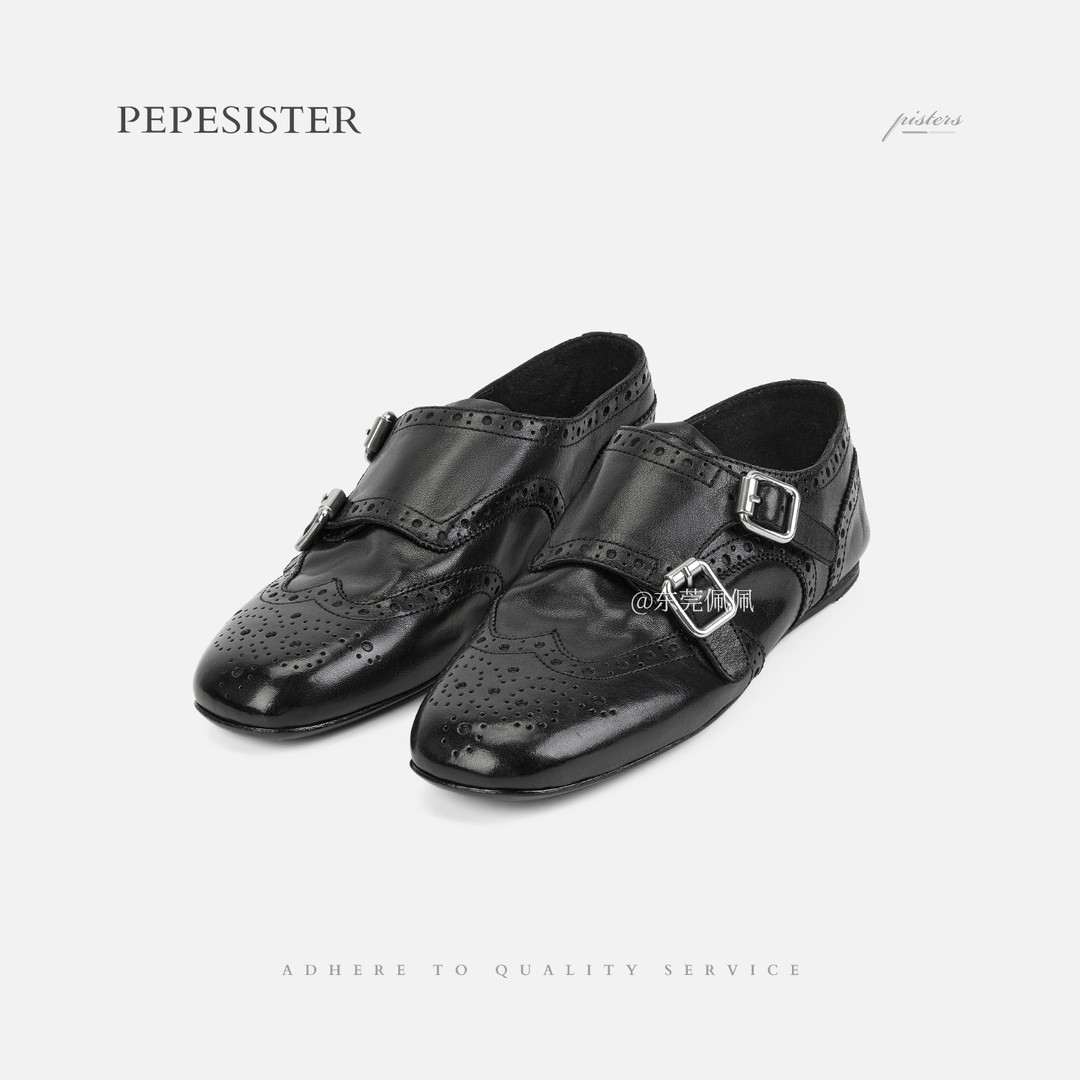 PEPESISTER【匀刻】雕花女鞋复古水洗牛皮孟克鞋乐福小皮鞋B1719主图