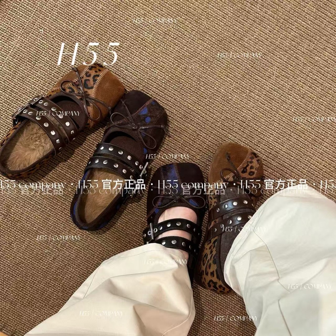 【H55粉丝专享】秋季新款复古豹纹翻毛内增高铆钉金属玛丽珍47-3848主图
