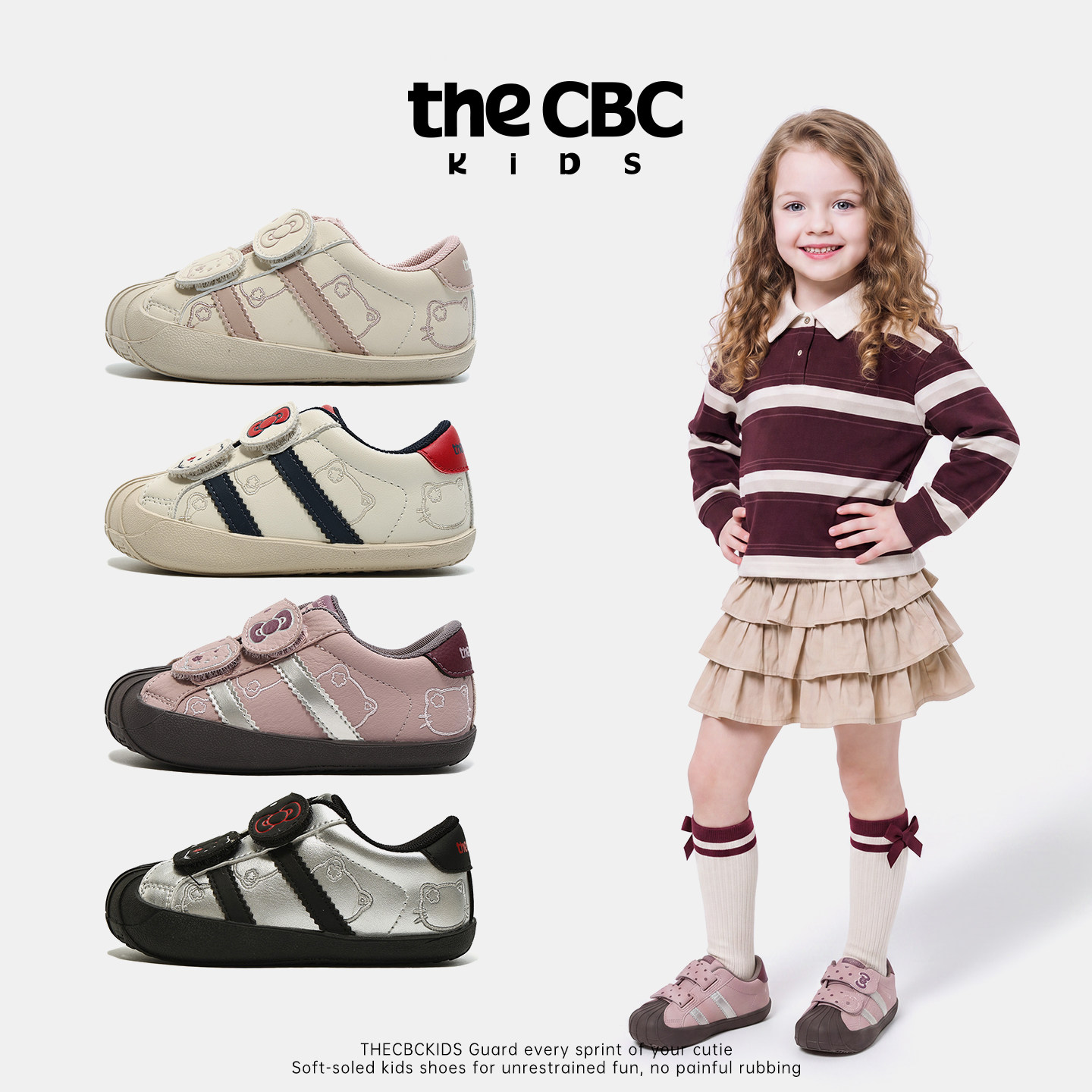 the CBC儿童板鞋女童秋季新款魔术贴卡通印花休闲鞋超柔软运动鞋主图