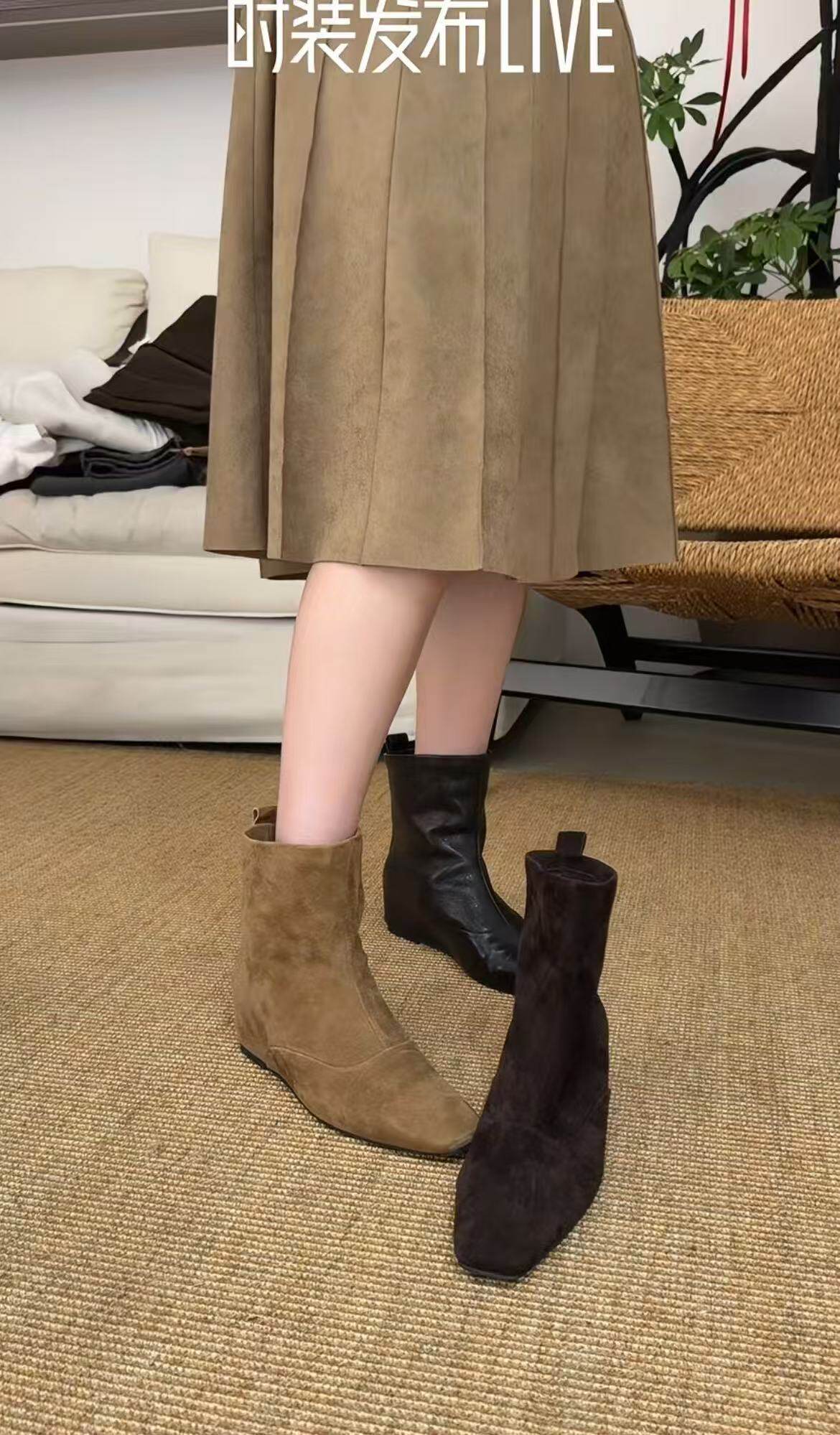 MFX 2026秋季新款短靴女方头宽筒时装靴瘦瘦靴 166-73WX主图