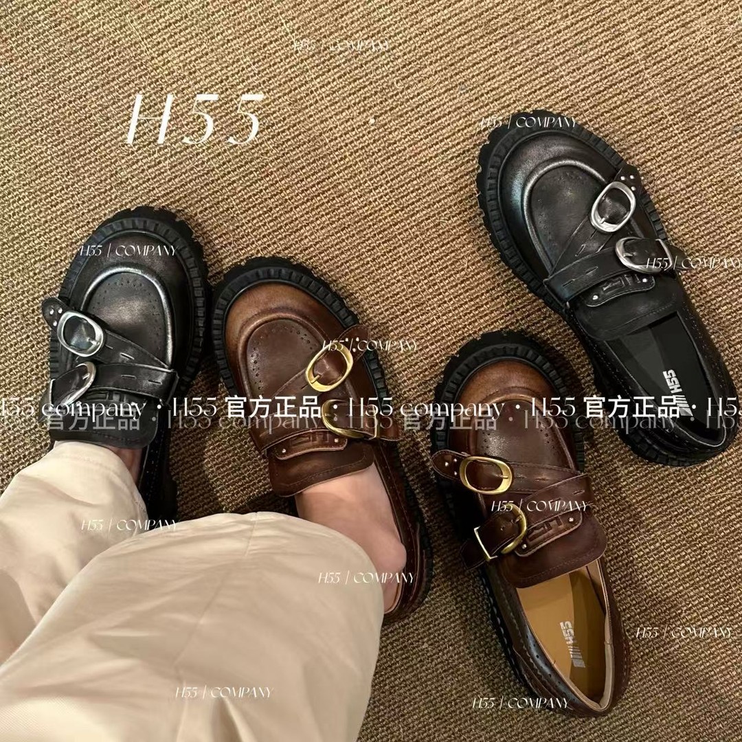 【H55粉丝专享】秋季新款千金感双袢带重工厚底轻量化乐福鞋32-3865主图