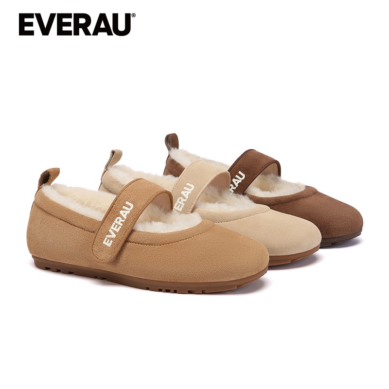 EVERAU玛丽珍加绒保暖女鞋冬外穿复古舒适一脚蹬毛毛棉鞋EA7131 主图