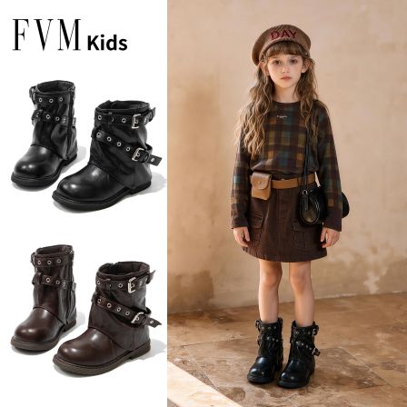 FVM女童鞋子儿童公主马丁短靴子2026新款秋季大童女孩洋气小皮靴