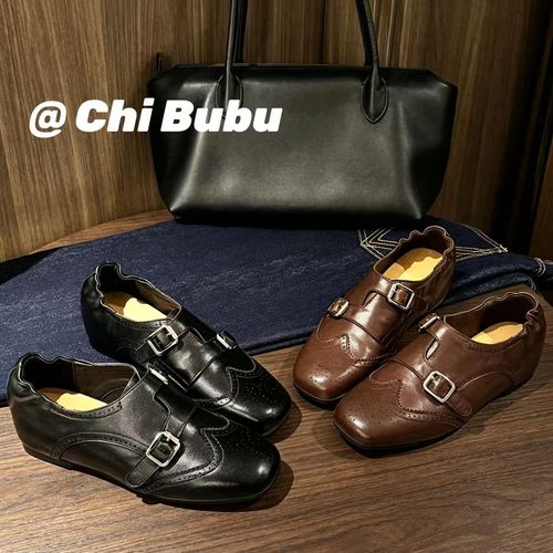 CHIBUBU【双扣内增高】布洛克雕花复古英伦风软底百搭女士乐福单鞋主图
