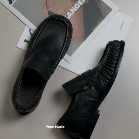 【黑标系列】原样开发方头褶皱乐福鞋一脚蹬优雅奢感牛皮男鞋