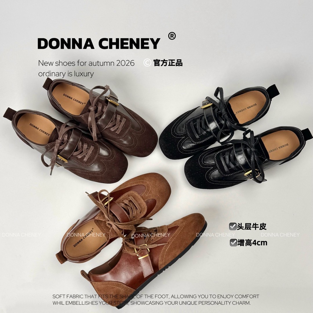DONNA CHENEY头层小牛皮布洛克皮鞋隐形增高4cm复古德训鞋主图