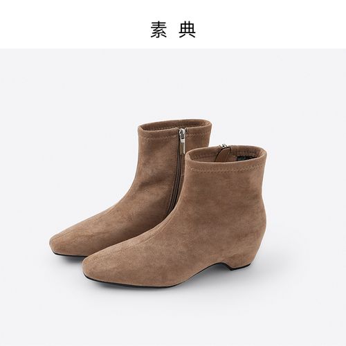 素典【麂皮短靴】内增高短靴女秋冬百搭显瘦小个子气质7390主图