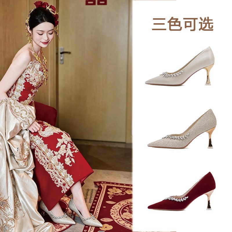 【韩系婚鞋~麦穗链条】26年新款婚鞋酒杯跟~新娘秀禾伴娘鞋礼服鞋主图
