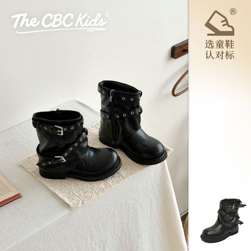 【复古宽楦】儿童骑士靴马丁时装堆堆筒铆扣侧拉链秋男女童 CC319主图