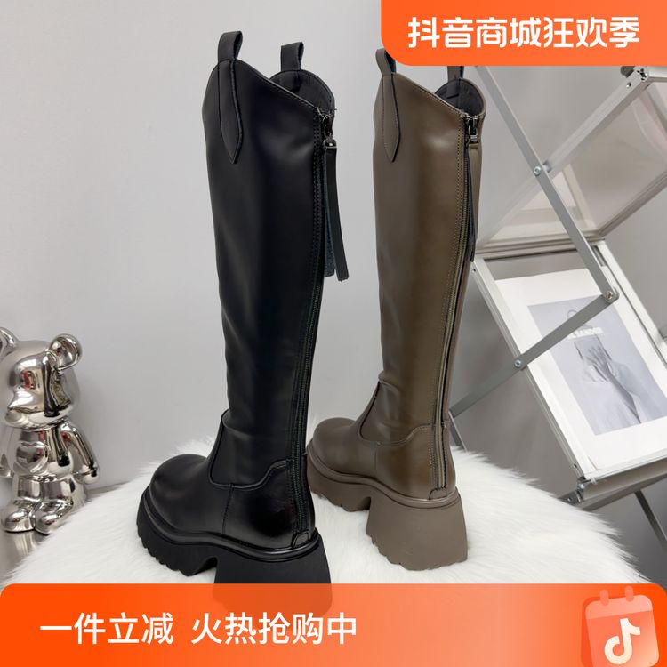 首尔博主靴~+3cm增高尖头大码长靴子大筒围百搭加宽显瘦高筒靴女主图