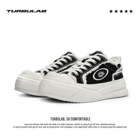 TURBULAB 小众5CM厚底帆布鞋男女生低帮黑白百搭增高潮流休闲板鞋