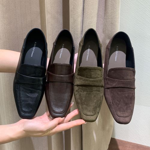 内增高3cm！秋冬复古方头单鞋通勤百搭软底舒适一脚蹬乐福鞋主图