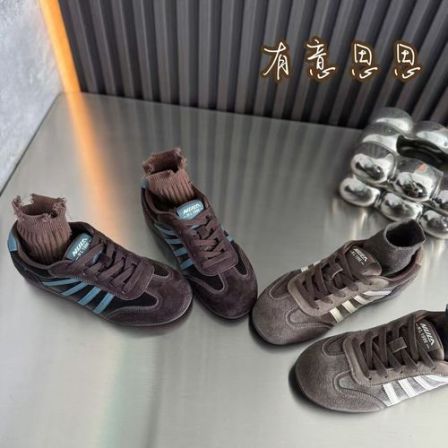 有意思思女鞋“丝绒慕斯”2026秋季女鞋牛皮绒面厚底时尚休闲德训鞋