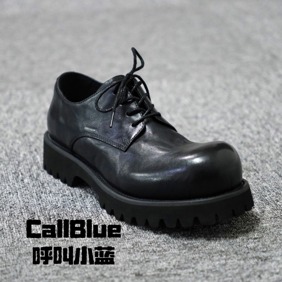 CALL BLUE『手抓做旧德比』头层牛皮通勤休闲圆头厚底增高轻质皮鞋主图