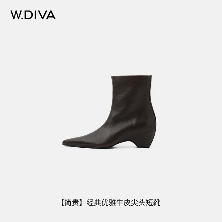W.Diva【魏老板】牛皮长尖头窄筒侧拉链时装短靴DWAWXL4403魏老板主图