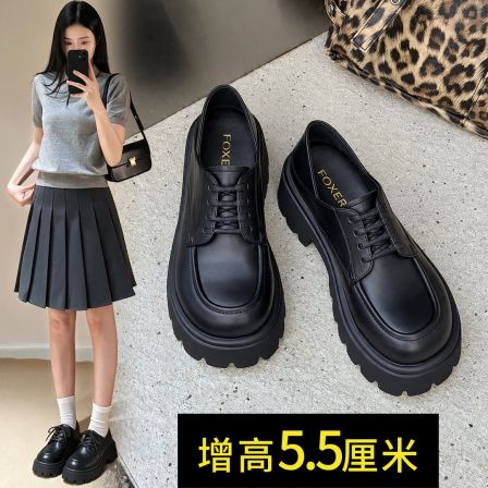 【FOXER】厚底乐福鞋女秋季百搭增高小个子通勤轻便时尚气质单鞋