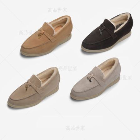 高品世家内增高6.5cm乐福鞋保暖皮毛真皮羊毛雪地靴女