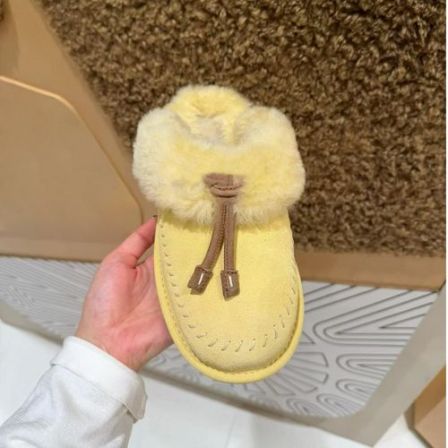 【半拖克格特】小鸡黄桑坡皮毛一体雪地靴一脚蹬外穿毛毛短靴懒人鞋