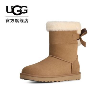 冬季新款女士舒适时尚平底纯色休闲蝴蝶结款贝莉雪地靴1184113