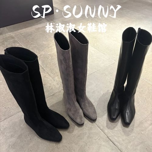 【林淑淑】不过膝长靴女百搭女新款秋冬尖头高筒瘦腿后拉链弹力靴女主图